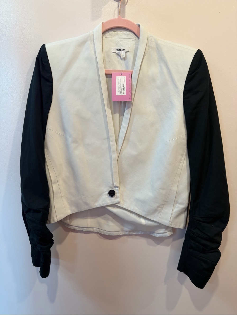 Helmut Lang White Front Black Sleeve Cropped Blazer